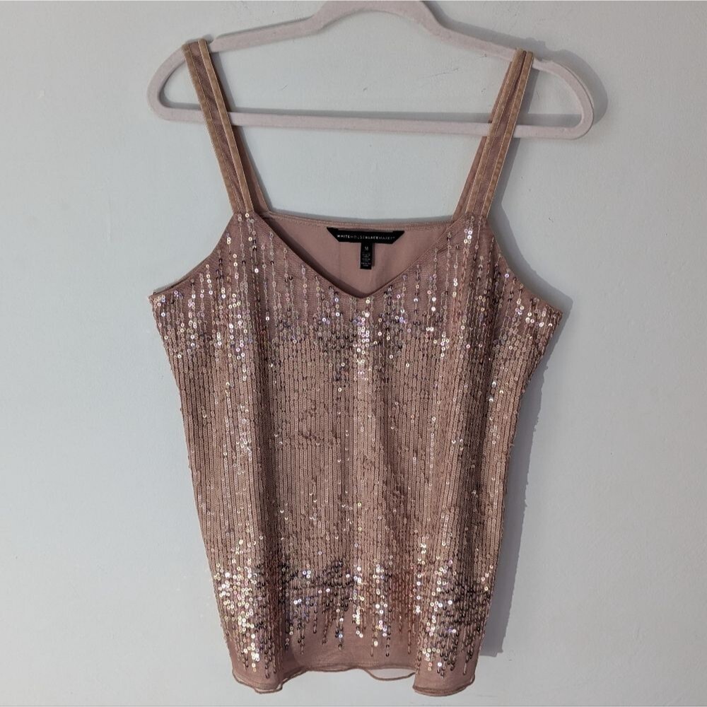 White House Black Market Rose Gold Sequin Cami Tank